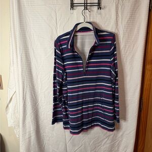 J. Jill 1X Navy and Pink Wearever Long Sleeve Striped Top